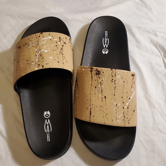 Mens Tan Faded Slides - Picture 3 of 4